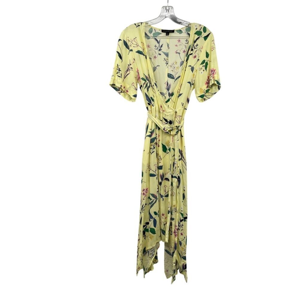 Banana Republic Floral Wrap Dress Short Sleeve Yellow/Multi Size 2 Belted
